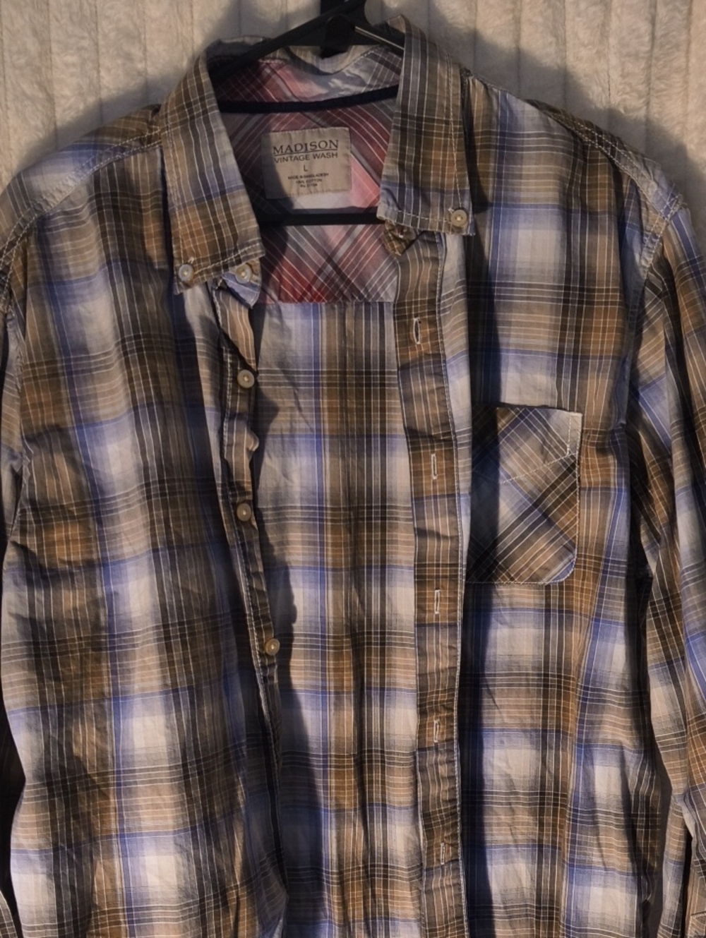 Madison Plaid Button-Down Shirt in Brown, Blue & White